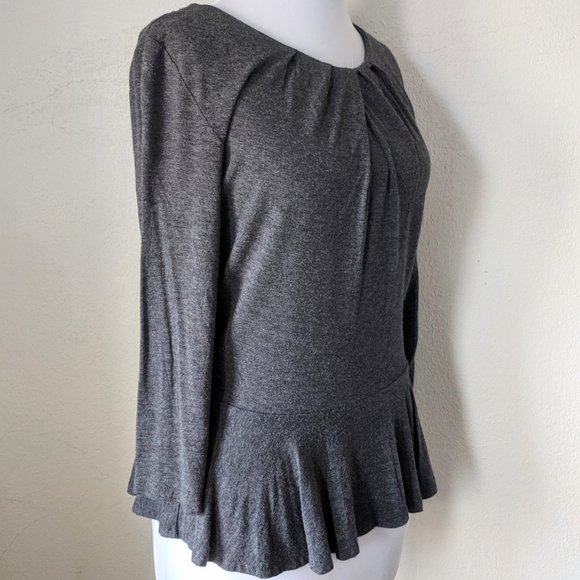 Heather Gray Peplum Quarter Sleeve Jersey Top - Picture 2 of 4